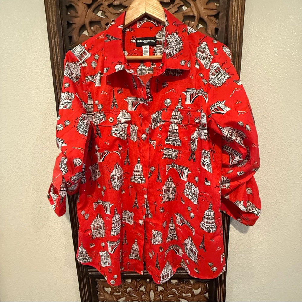 Karl Lagerfeld Red Paris Landmark Print Shirt